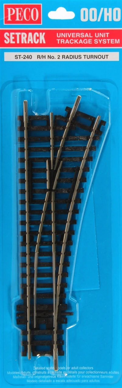 PECO ST-240 - Setrack Code 100 Right Hand No. 2 Radius Turnout - HO Scale 3 PECO ST-240 - Setrack Code 100 Right Hand No. 2 Radius Turnout - HO Scale