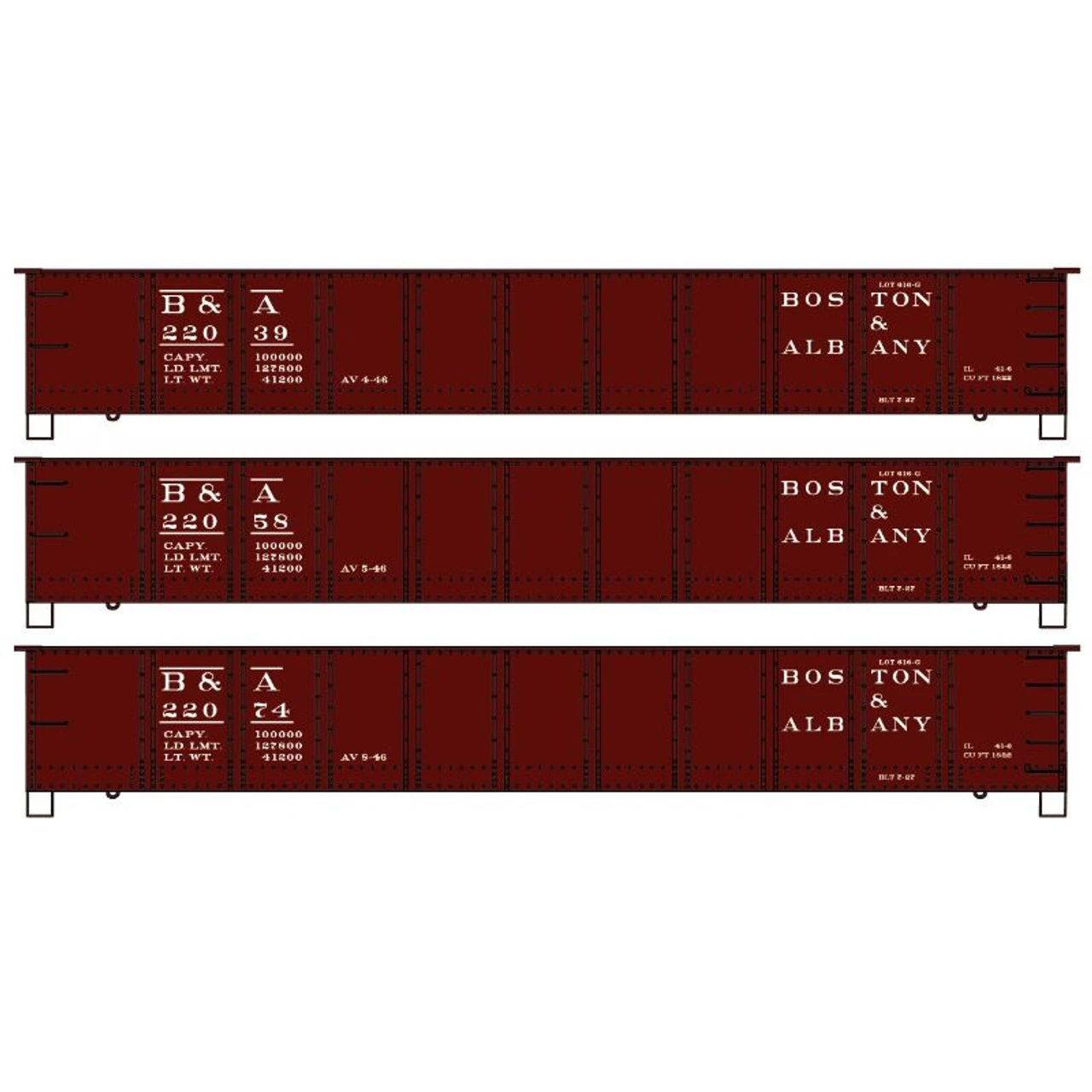 Accurail 37754 - 41' Steel Gondola Boston & Albany 22039, 22058, 22074 - HO Scale Kit 3 Accurail 37754 - 41' Steel Gondola Boston & Albany 22039, 22058, 22074 - HO Scale Kit