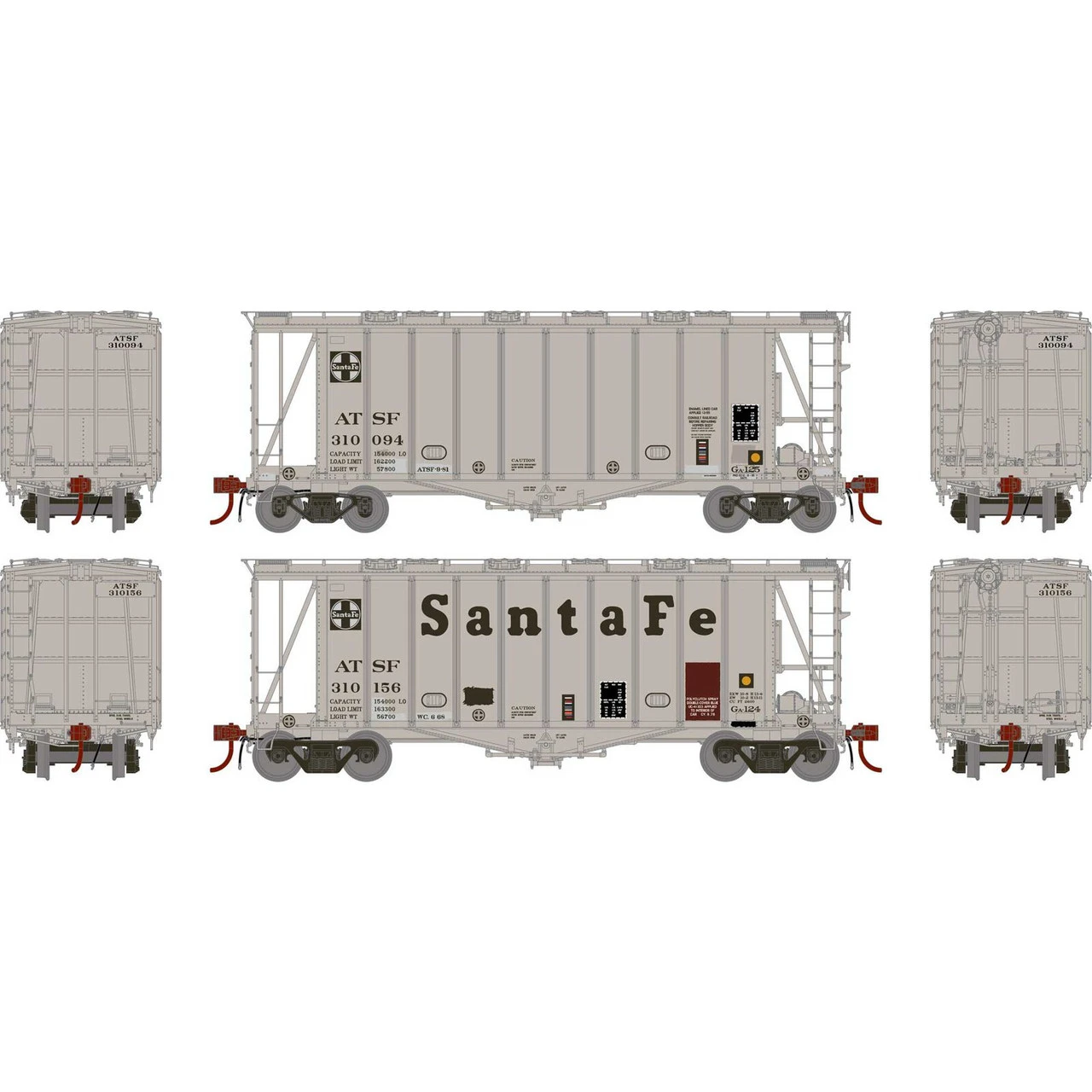 Athearn Genesis 87469 - GATC 2600 Airslide Hopper Atchison, Topeka And Santa Fe (ATSF) 310094, 310156 - HO Scale 3 Athearn Genesis 87469 - GATC 2600 Airslide Hopper Atchison, Topeka And Santa Fe (ATSF) 310094, 310156 - HO Scale