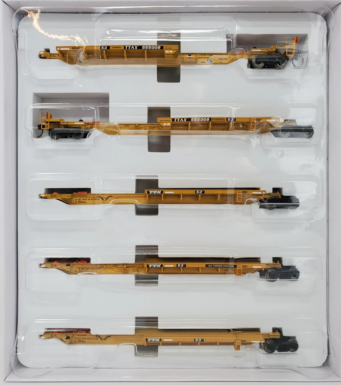 Bowser 42825 - Trinity 53' "RAF 53C" 5 Unit Spine Car TTAX 555010 - HO Scale 3 Bowser 42825 - Trinity 53' "RAF 53C" 5 Unit Spine Car TTAX 555010 - HO Scale